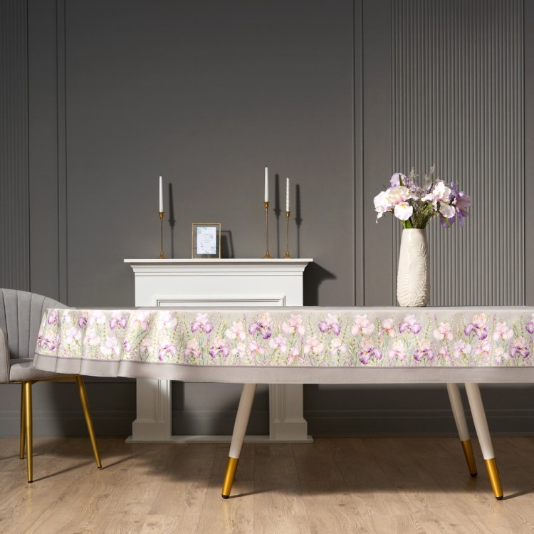 Скатерть  овальная  "ирисы" ,180х300см ,серый,100%хлопок ,твил Lefard (850-755-41)