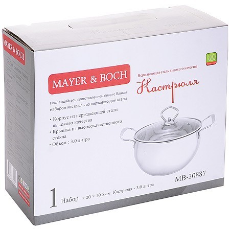 Кастрюля с крышкой 3л нерж/ст Mayer&Boch (30887)