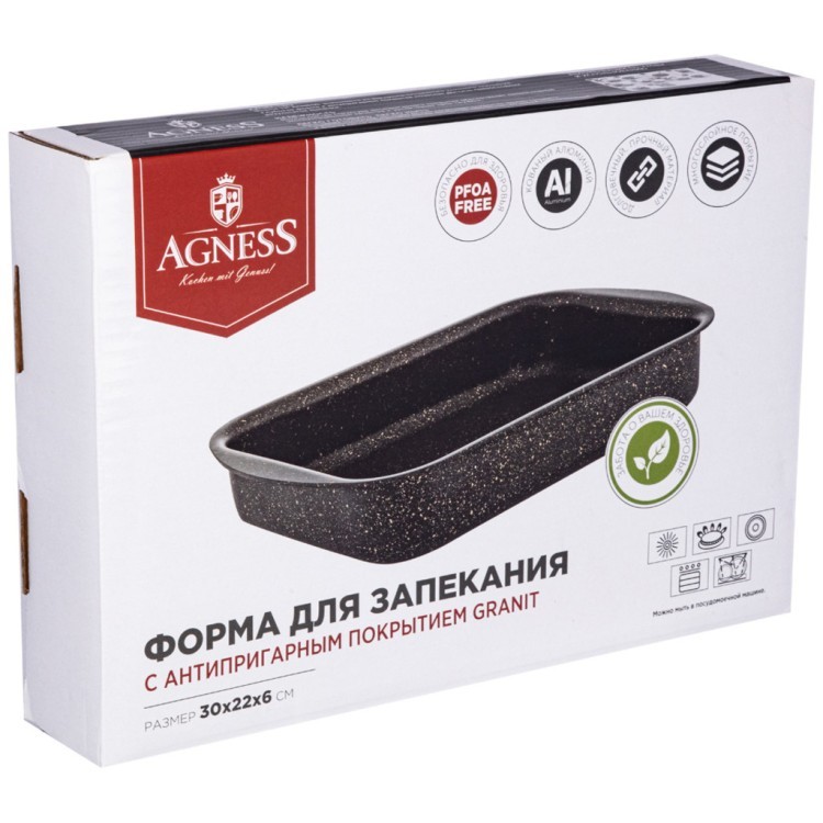 Форма agness премиум "paradise" прямоугольная 30х22x6 см, трехслойное покр granit, pfoa free Agness (936-722) Форма agness премиум "paradise" прямоугольная 30х22x6 см, трехслойное покр granit, pfoa free Agness (936-722)