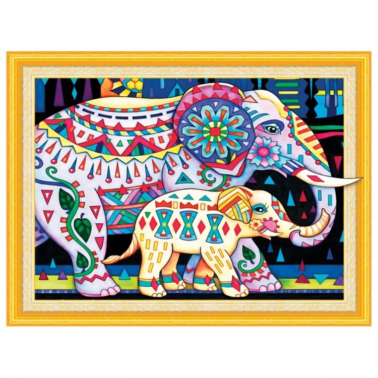 Алмазная мозаика сияющая 40х50 см ОСТРОВ СОКРОВИЩ Индийские слоны без подрамн 662452 (1) (95418)