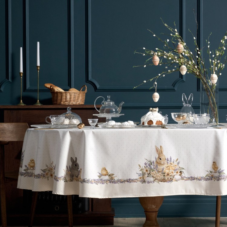 Скатерть овальная "лавандовая весна" 160х220см, 100% хлопок, твил c пропиткой Lefard (850-768-41)