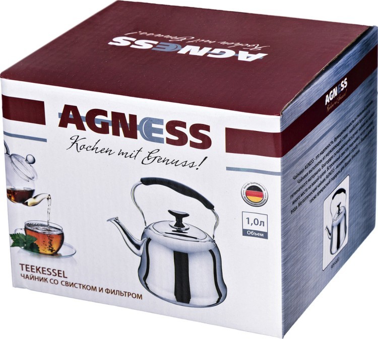 Чайник agness со встроенным свистком и фильтром 1000 мл. Agness (909-600)