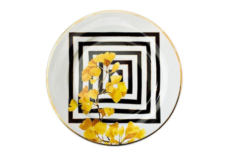 Тарелка десертная 19см желтый орнамент (6) (TT-00000314)