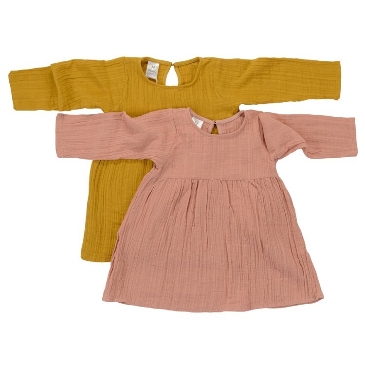 Платье с длинным рукавом из хлопкового муслина горчичного цвета из коллекции essential 4-5y (69606)