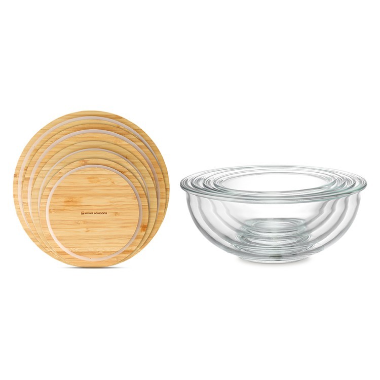 Набор из 4-х стеклянных мисок eco store с крышками из бамбука (78754) Набор из 4-х стеклянных мисок eco store с крышками из бамбука (78754)