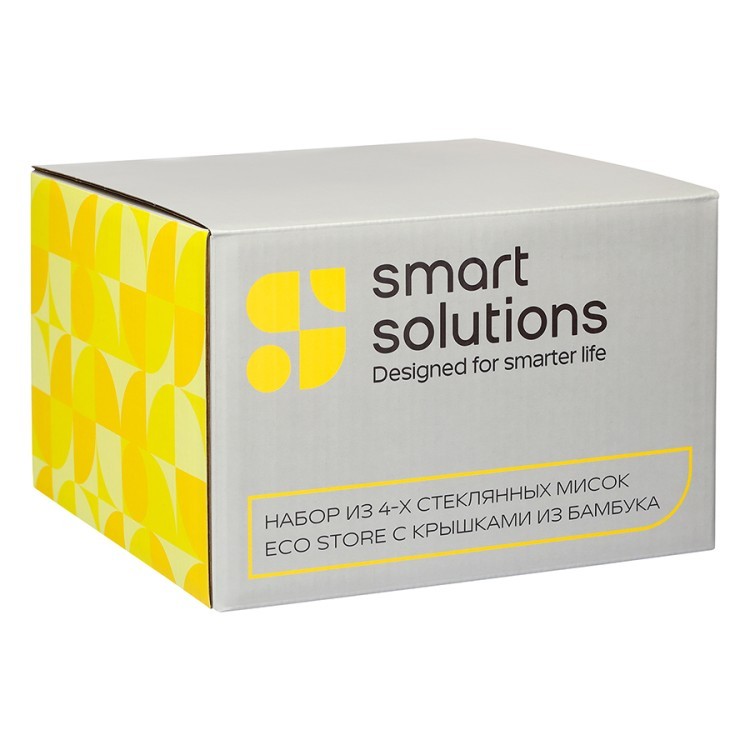 Набор из 4-х стеклянных мисок eco store с крышками из бамбука (78754)