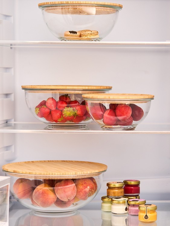Набор из 4-х стеклянных мисок eco store с крышками из бамбука (78754)