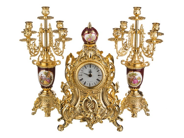 Набор:часы+2 подсвечника  циферблата=10 см. Olympus Brass (292-015) 