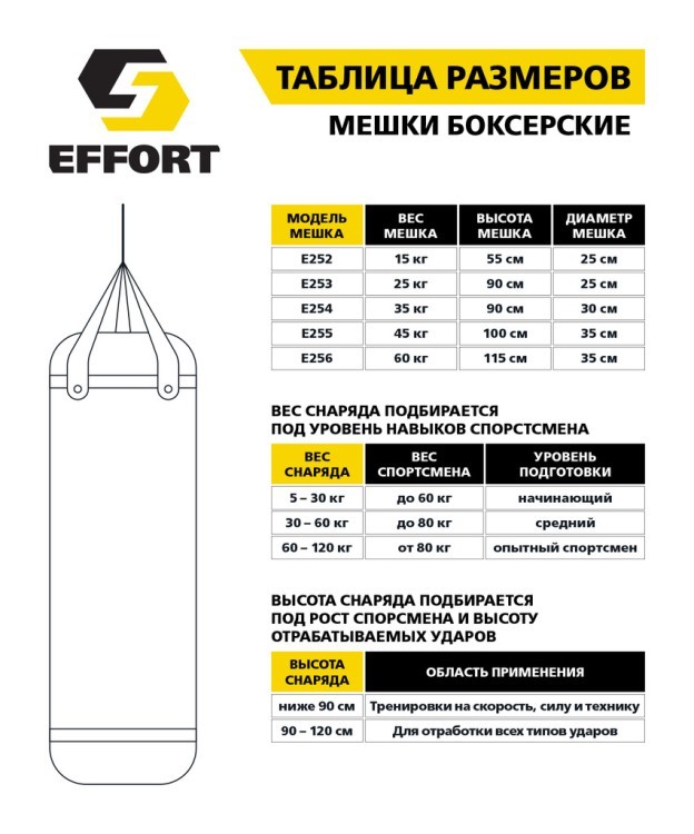 Мешок боксерский E256, тент, 60 кг, черный (440199)