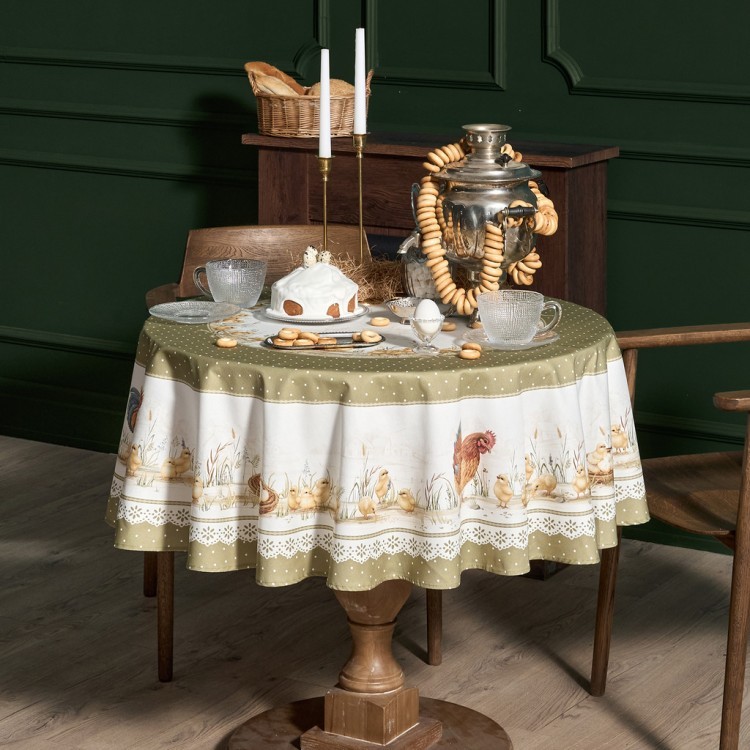 Скатерть круглая "золотая курочка" 145см, 100%хлопок, твил с пропиткой Lefard (850-767-27)
