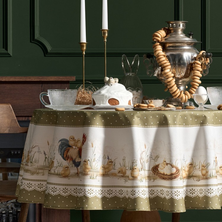 Скатерть круглая "золотая курочка" 145см, 100%хлопок, твил с пропиткой Lefard (850-767-27)