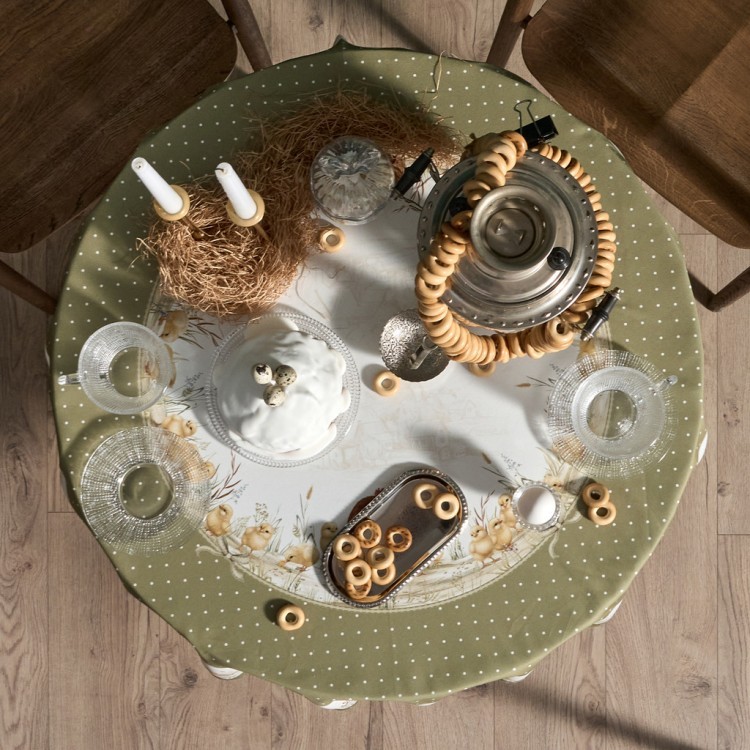 Скатерть круглая "золотая курочка" 145см, 100%хлопок, твил с пропиткой Lefard (850-767-27)