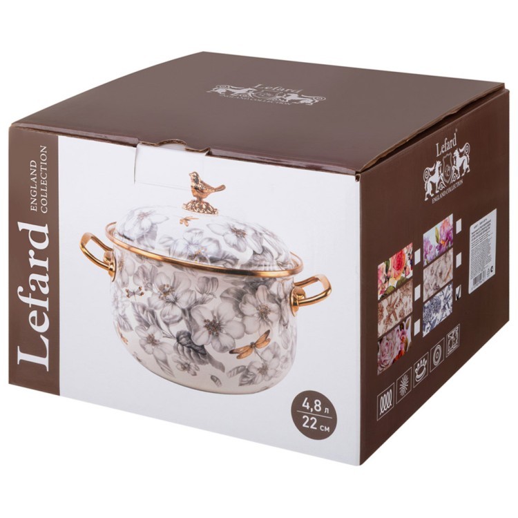 Кастрюля эмалированная lefard с крышкой, серия royal garden 4,8л, диа.22см подходит для индук.пл Lefard (950-674)