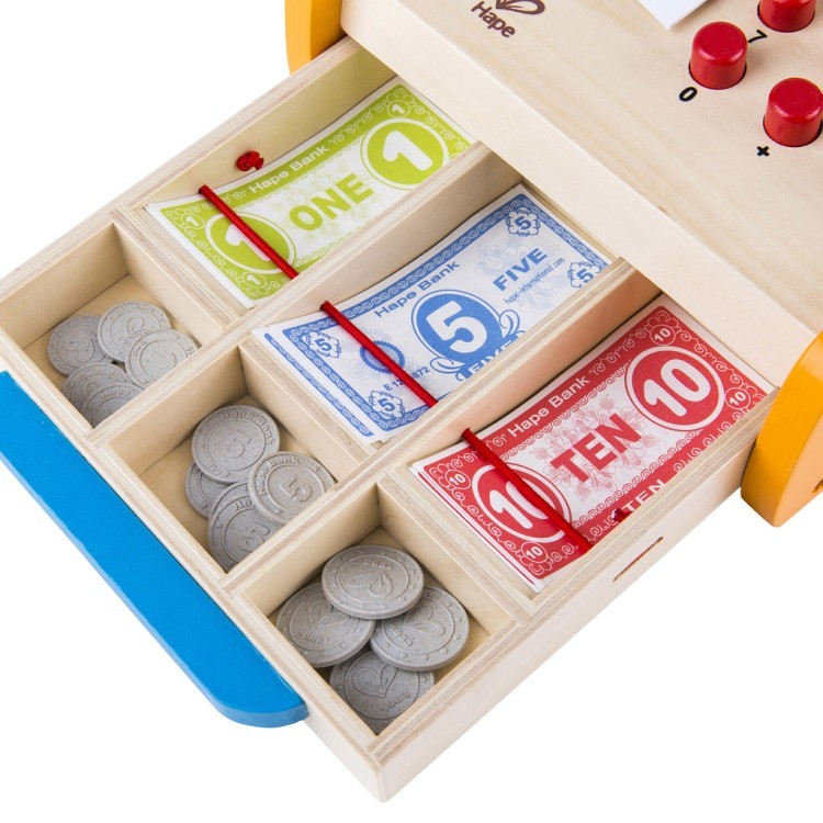 Деревянная игрушка касса "Супермаркет", игровой набор из 35 предметов (E3121_HP)