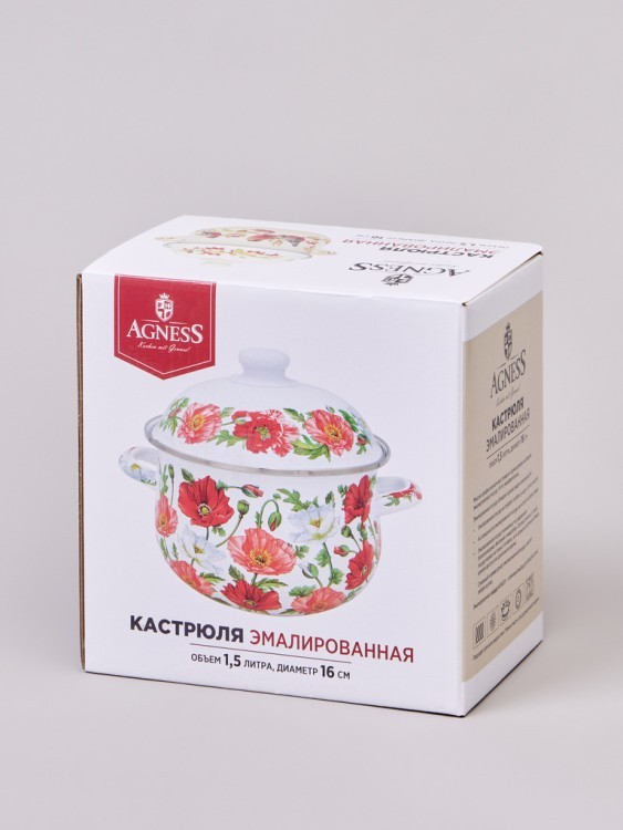 Кастрюля agness эмалированная с эмал.крышкой серия "маки", 1.5 л, 16*10 см Agness (934-740) Кастрюля agness эмалированная с эмал.крышкой серия "маки", 1.5 л, 16*10 см Agness (934-740)