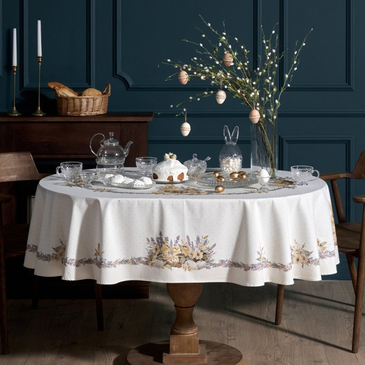Скатерть овальная "лавандовая весна" 140х180см, 100% хлопок, твил c пропиткой Lefard (850-768-4)