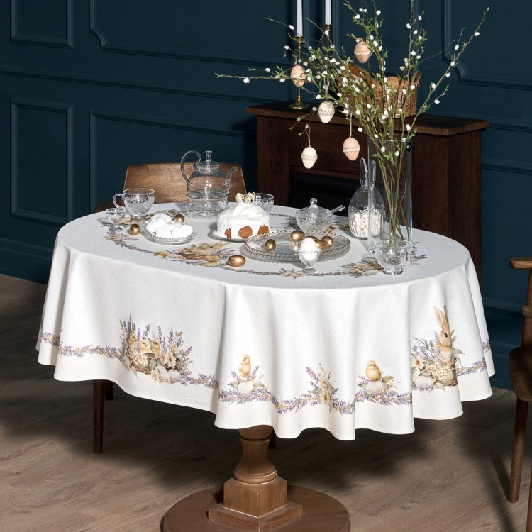 Скатерть овальная "лавандовая весна" 140х180см, 100% хлопок, твил c пропиткой Lefard (850-768-4)