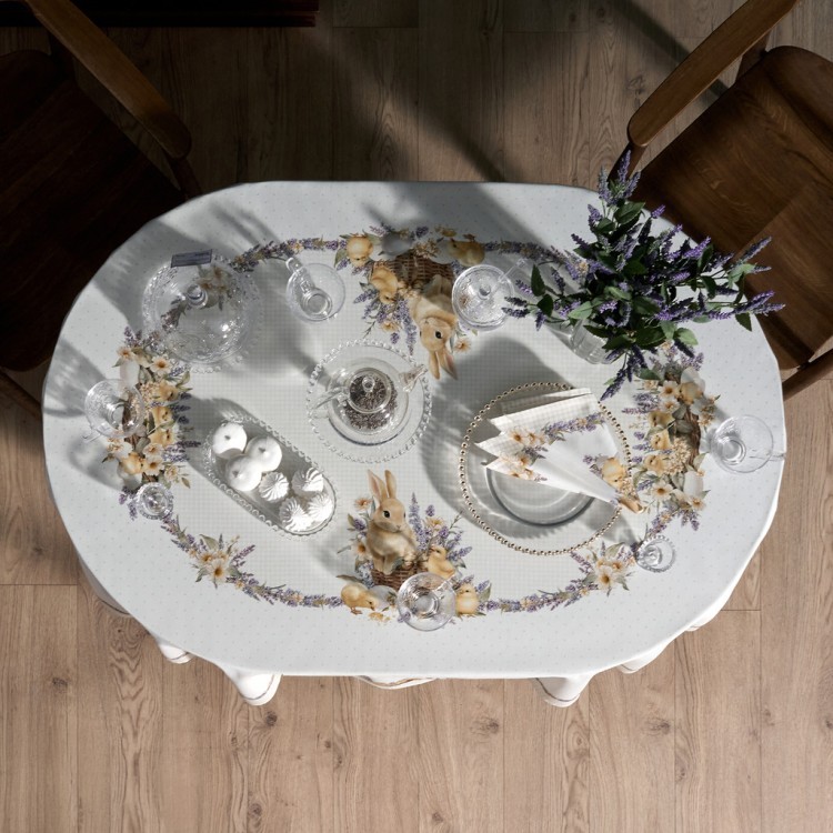 Скатерть овальная "лавандовая весна" 140х180см, 100% хлопок, твил c пропиткой Lefard (850-768-4)