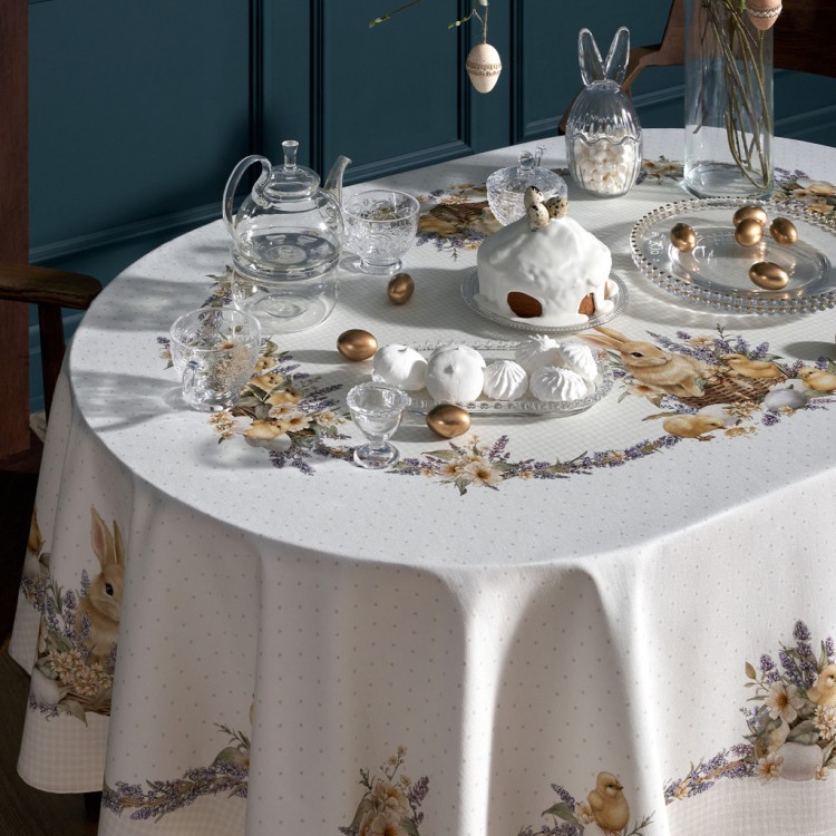 Скатерть овальная "лавандовая весна" 140х180см, 100% хлопок, твил c пропиткой Lefard (850-768-4)