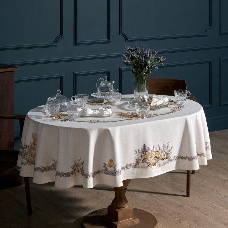 Скатерть овальная "лавандовая весна" 140х180см, 100% хлопок, твил c пропиткой Lefard (850-768-4)