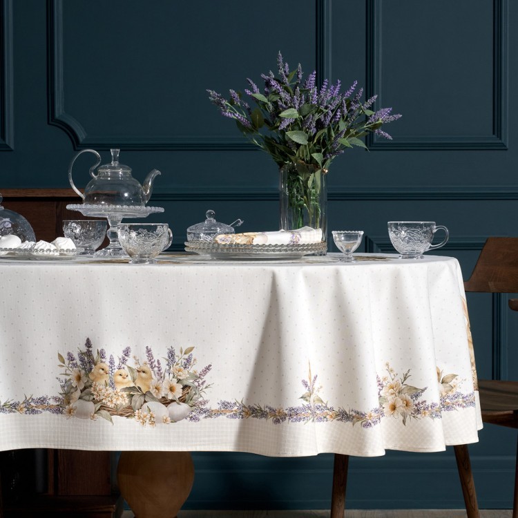Скатерть овальная "лавандовая весна" 140х180см, 100% хлопок, твил c пропиткой Lefard (850-768-4)