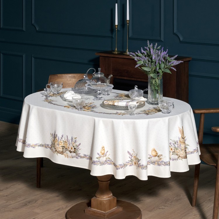Скатерть овальная "лавандовая весна" 140х180см, 100% хлопок, твил c пропиткой Lefard (850-768-4)