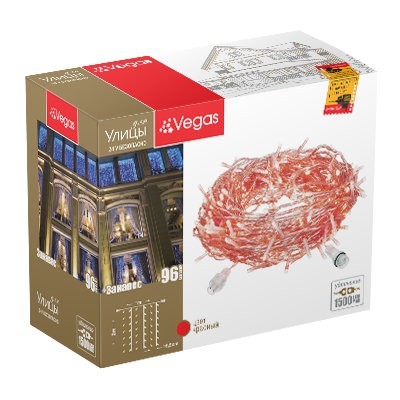 Уличная светодиодная гирлянда (красный свет) Vegas Занавес 96 LED, 6 нитей, 1х2 м, 24V 55021 (64407) Уличная светодиодная гирлянда (красный свет) Vegas Занавес 96 LED, 6 нитей, 1х2 м, 24V 55021 (64407)