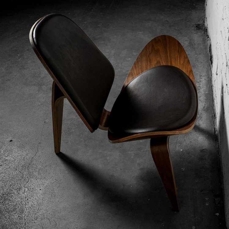 Стул Шелл BLS-01/A535walnut, дерево, натуральна кожа, walnut/brown, ROOMERS FURNITURE Стул Шелл BLS-01/A535walnut, дерево, натуральна кожа, walnut/brown, ROOMERS FURNITURE