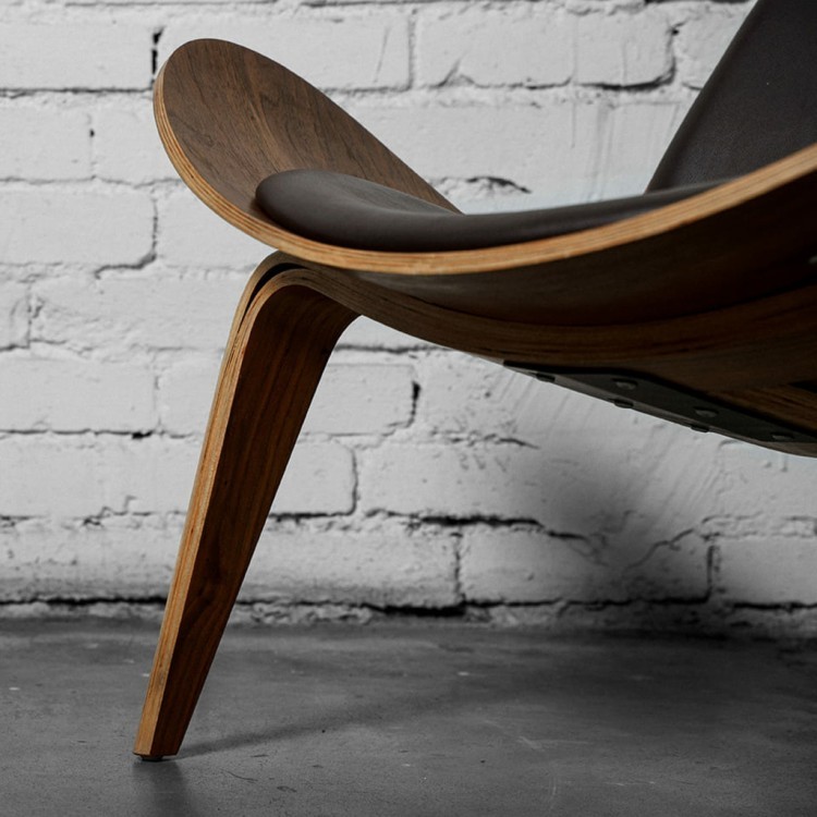 Стул Шелл BLS-01/A535walnut, дерево, натуральна кожа, walnut/brown, ROOMERS FURNITURE Стул Шелл BLS-01/A535walnut, дерево, натуральна кожа, walnut/brown, ROOMERS FURNITURE