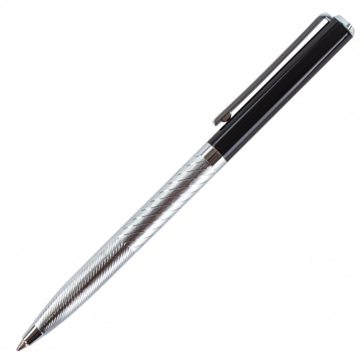 Ручка подарочная шариковая Galant Landsberg корпус серебристый с черным синяя 141013 (1) (90788)