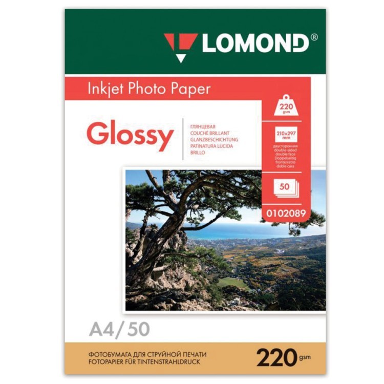 Фотобумага для струйной печати Lomond А4 220 г/м2 50 листов двухсторонняя глянцевая 0102089 (1) (65451)