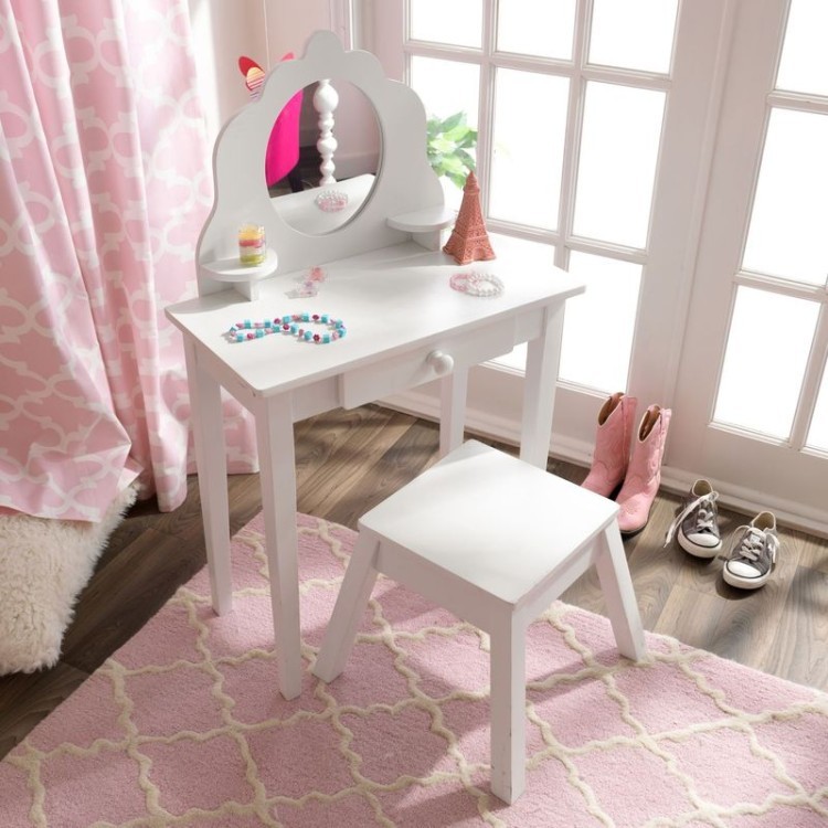 Белый туалетный столик из дерева для девочки "Модница" (White Medium Vanity & Stool) (13009_KE) Белый туалетный столик из дерева для девочки "Модница" (White Medium Vanity & Stool) (13009_KE)