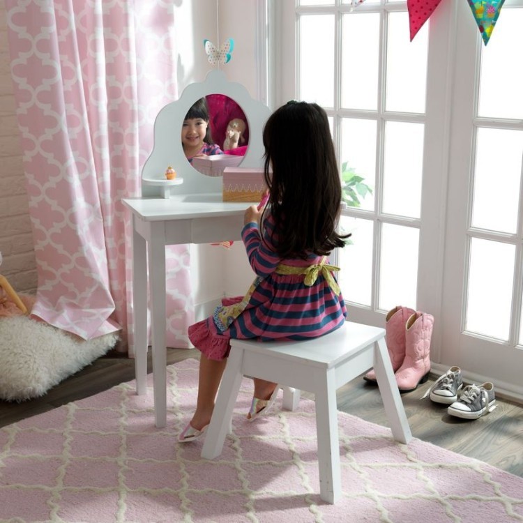 Белый туалетный столик из дерева для девочки "Модница" (White Medium Vanity & Stool) (13009_KE) Белый туалетный столик из дерева для девочки "Модница" (White Medium Vanity & Stool) (13009_KE)