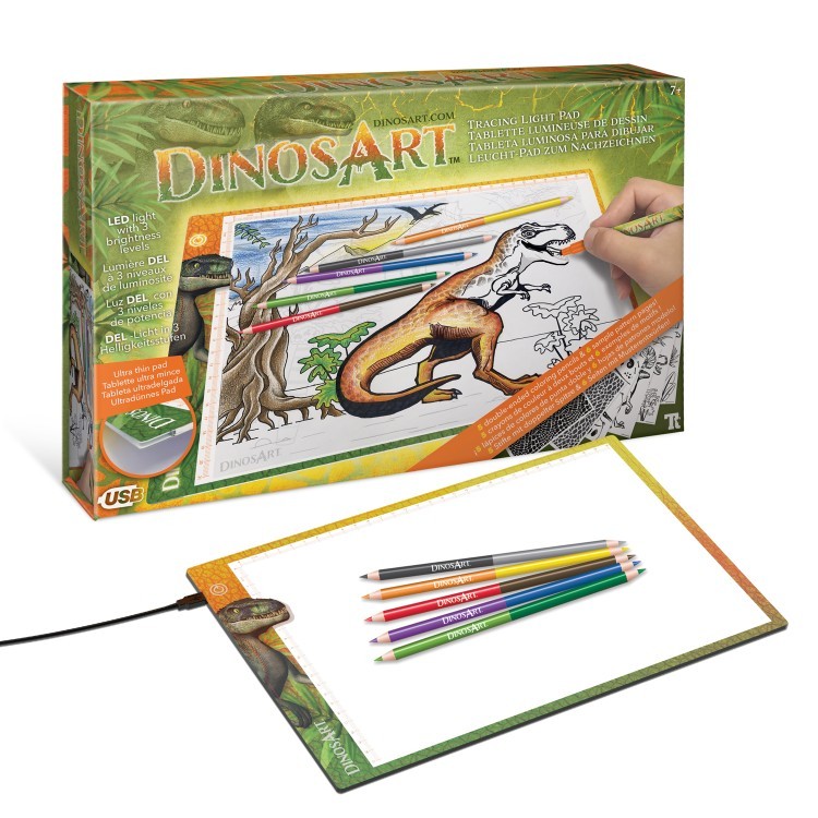 Серия Dino: Детский световой планшет для рисования (10 эскизов, 5 двухсторонних карандашей) (15151_NSDA)
