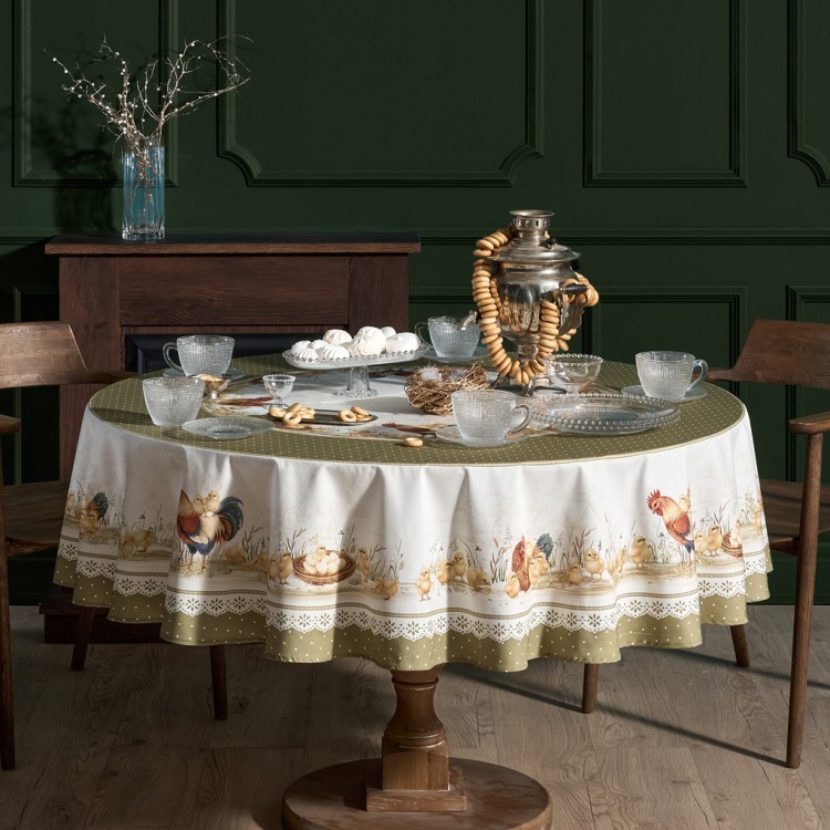 Скатерть круглая "золотая курочка" 185см, 100% хлопок, твил с пропиткой Lefard (850-767-28)