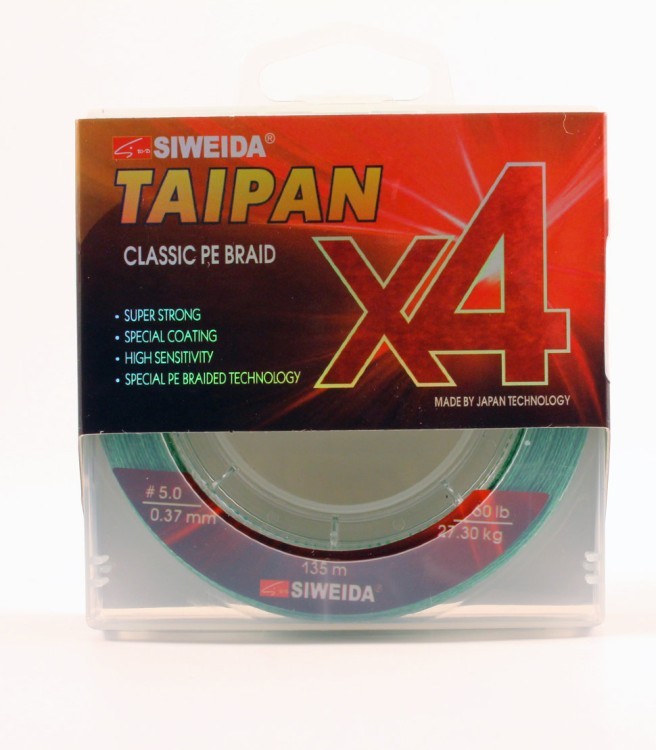 Леска плетеная Siweida Taipan Classic PE Braid X4 135м 0,37мм (27,30кг) светло-зеленая (62294)