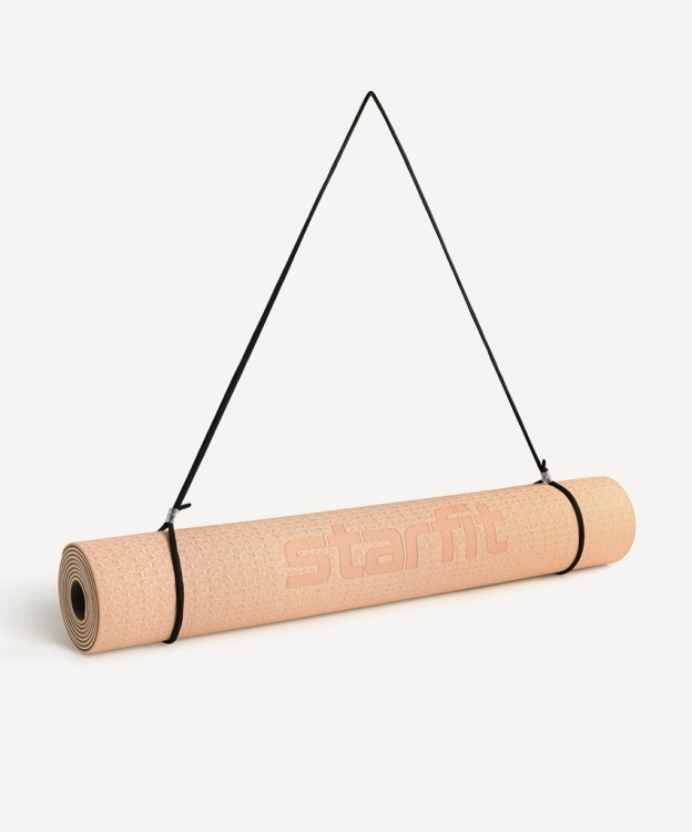 Коврик для йоги и фитнеса STARFIT FM-201, TPE, 183x61x0,4 см, персиковый/серый (2108059)