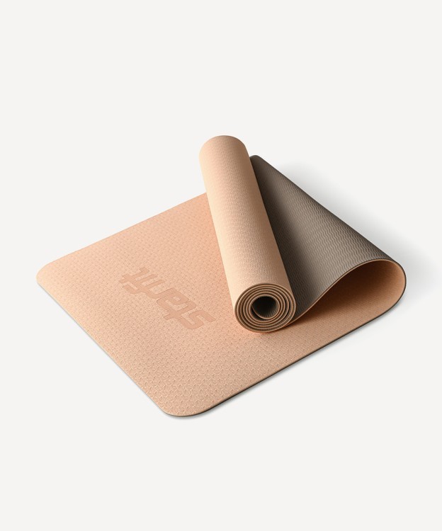 Коврик для йоги и фитнеса STARFIT FM-201, TPE, 183x61x0,4 см, персиковый/серый (2108059)