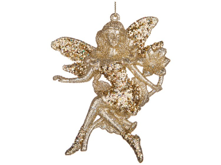 Декоративное изделие "ангел " 10 см  цвет:алмазное золото с глиттером ((мал-24/кор=288шт.) Myco International (865-332)