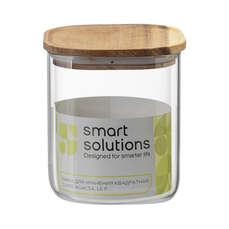 Банка для хранения квадратная glass acacia, 1,5 л (79981)