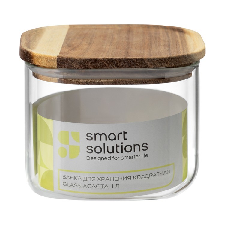 Банка для хранения квадратная glass acacia,1 л (79984)