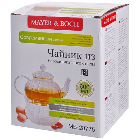 Чайник стекло 600мл+ подогрев,сито Mayer&Boch (28775)