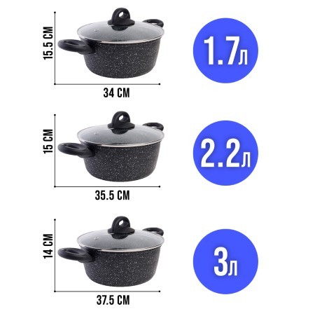 Набор посуды 6пр с/кр 1,7+2,2+3л Мрам/крош (40546-25078-25082Н)