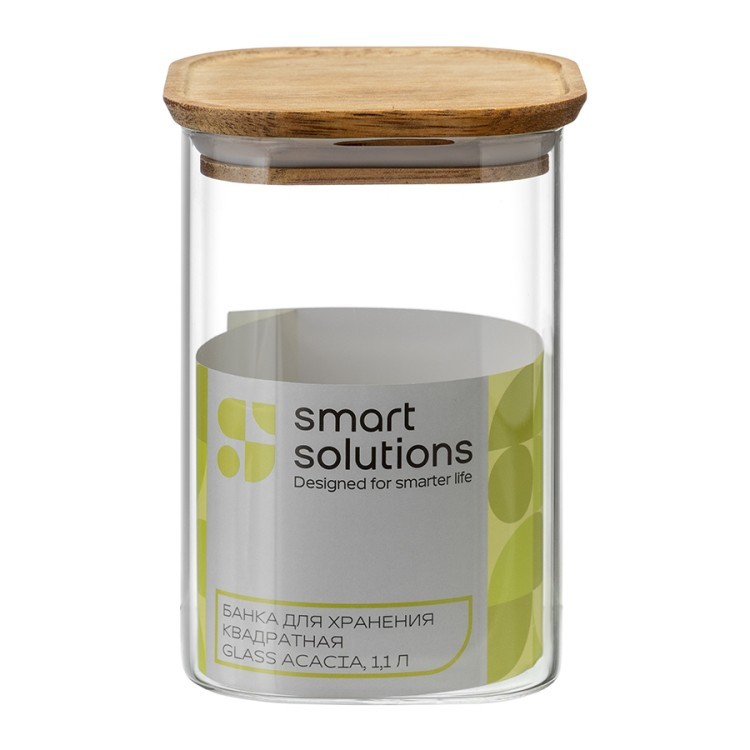 Банка для хранения квадратная glass acacia, 1,1 л (79979)