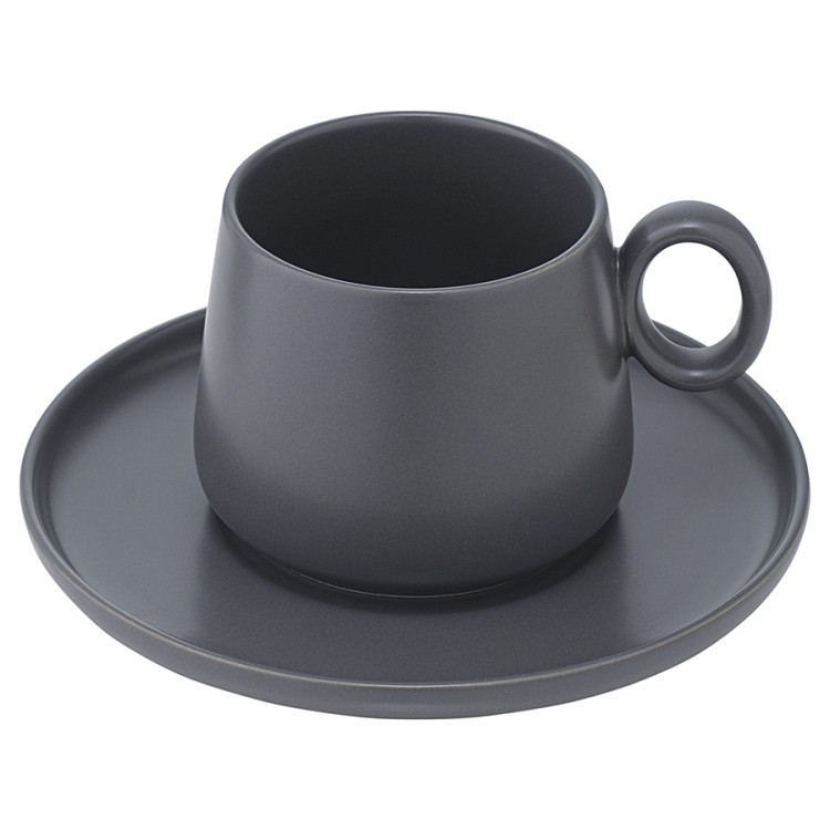 Набор из двух чайных пар темно-серого цвета из коллекции essential, 250 мл (75185)