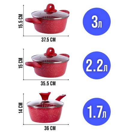 Набор посуды 6пр с/кр 1,7+1,7+3л Мрам/крош (28345-28344-28346Н) Набор посуды 6пр с/кр 1,7+1,7+3л Мрам/крош (28345-28344-28346Н)
