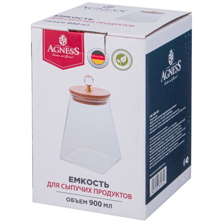 Емкость для сыпучих продуктов agness "kristall" 900 мл 10,5*10,5*14,7 см. цвет: прозрачный Agness (889-162) Емкость для сыпучих продуктов agness "kristall" 900 мл 10,5*10,5*14,7 см. цвет: прозрачный Agness (889-162)