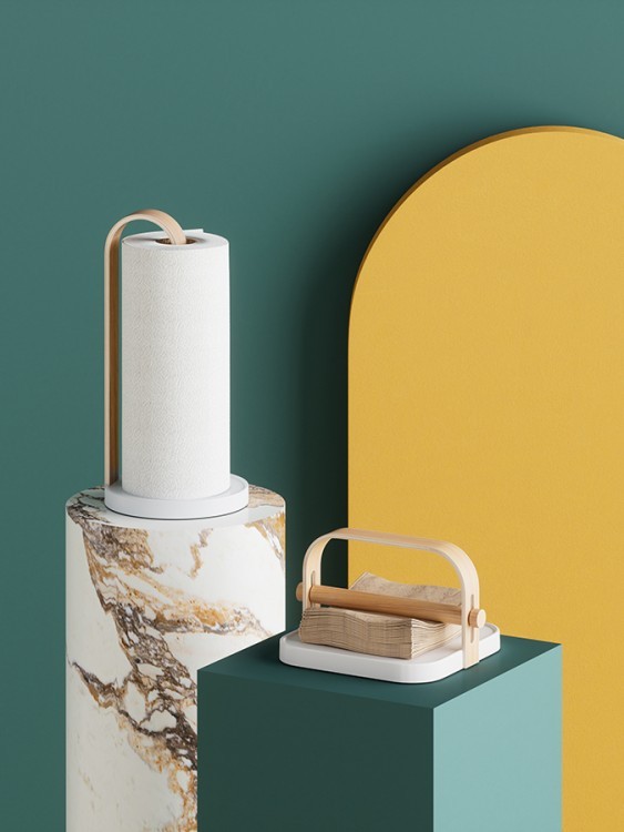 Держатель для бумажных полотенец bellwood, белый/натуральное дерево (79152)