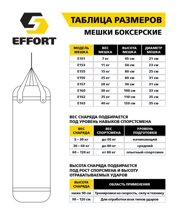 Мешок боксерский E163, тент, 40 кг, черный (440210)