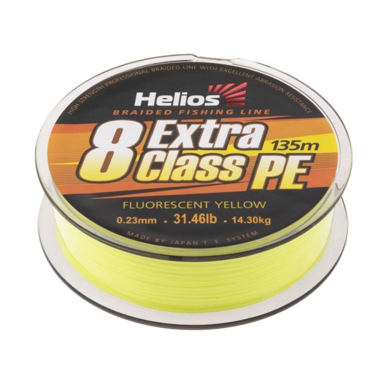 Шнур плетеный Helios Extra Class 8 PE Braid 0,23мм 135м F.Yellow HS-8PEY-23/135 Y (76130)